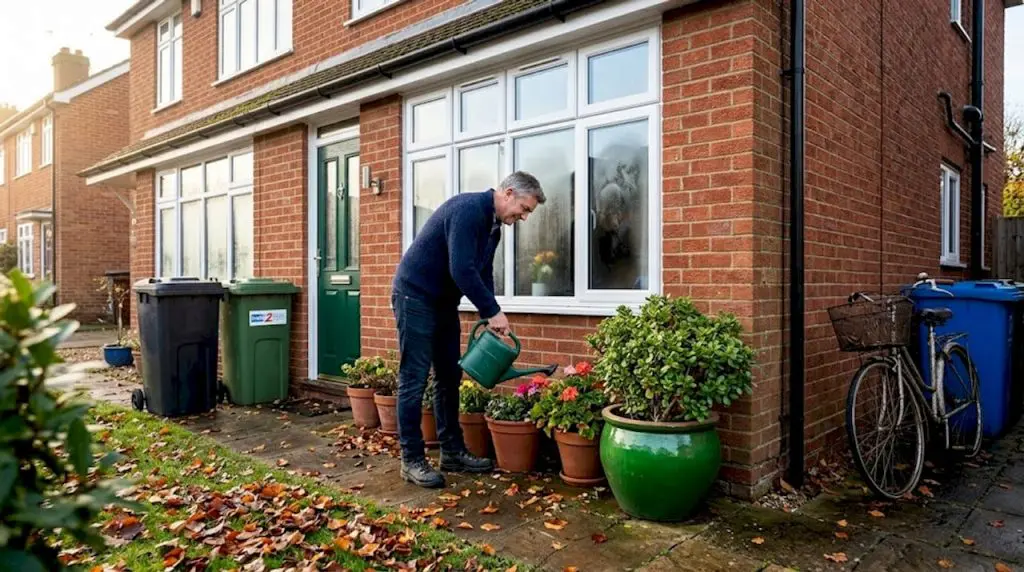 Homeowner outside with energy saving windows