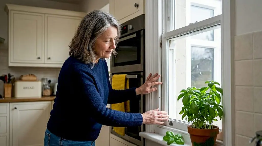 Homeowner inspecting double-glazed window
