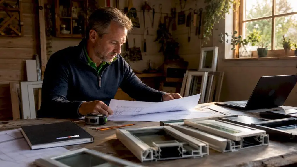 Architect reviewing airtight window design plans