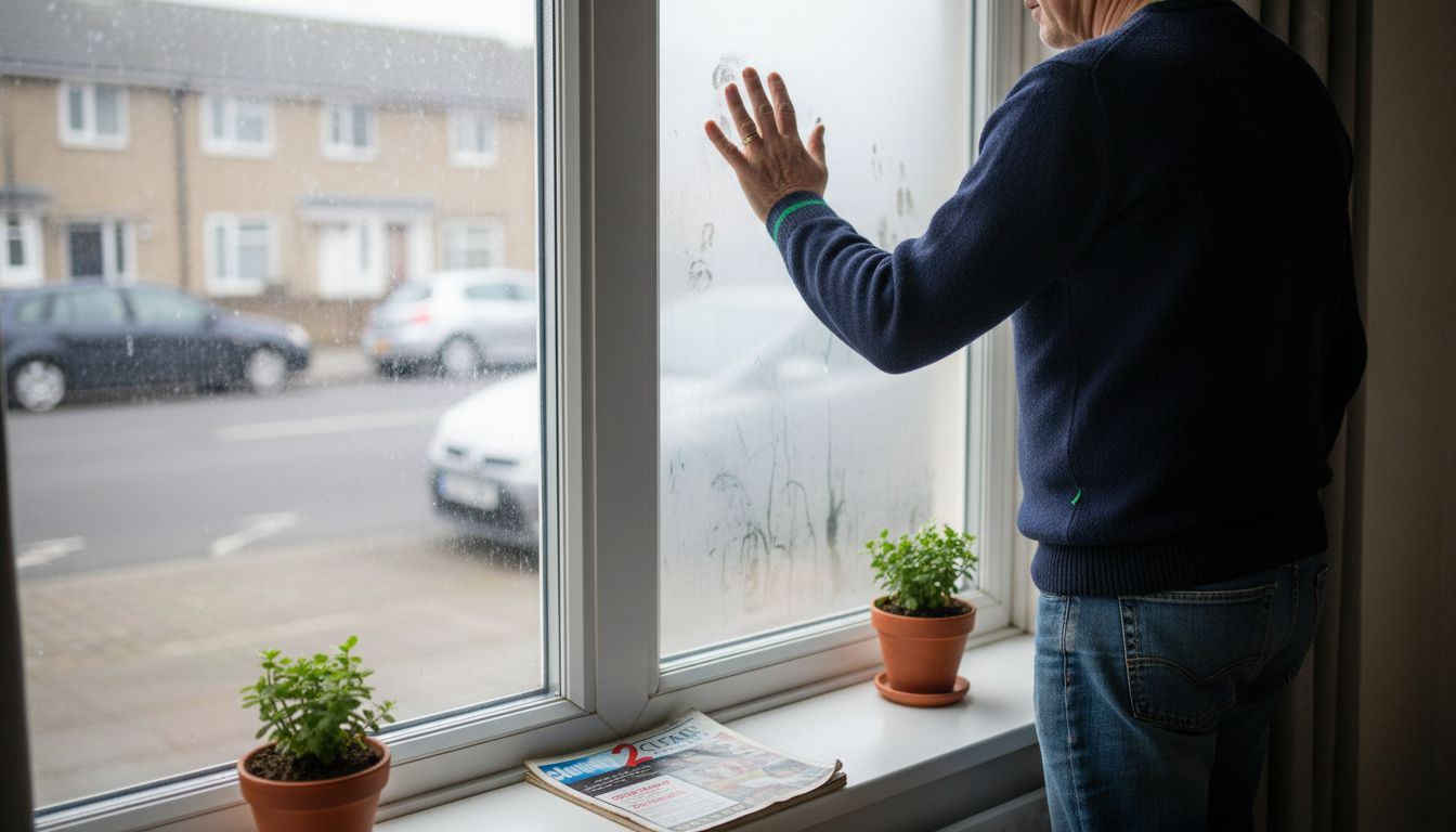 Homeowner inspecting misted double glazed window
