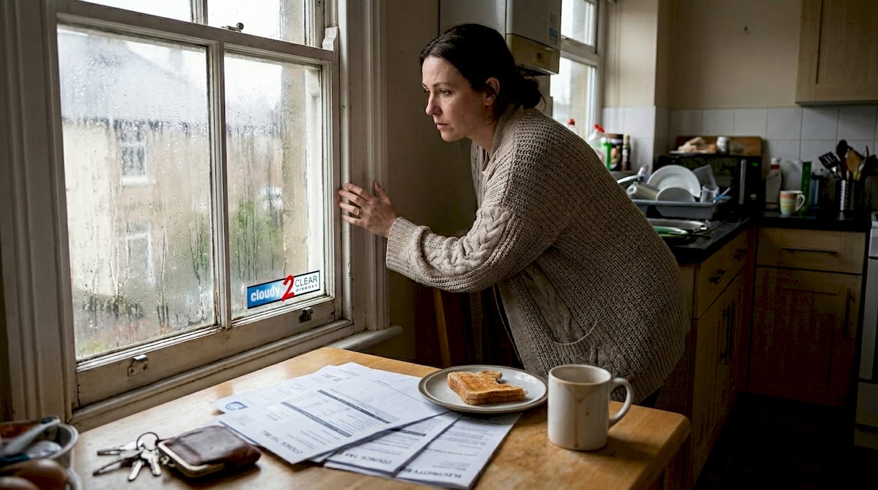 Homeowner checking kitchen window for draughts
