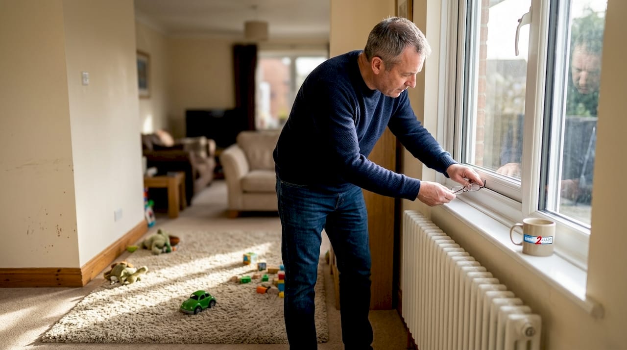 Homeowner inspecting modern glazed window