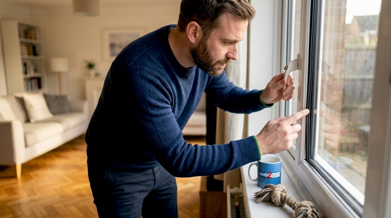 Person checking double glazing window gasket
