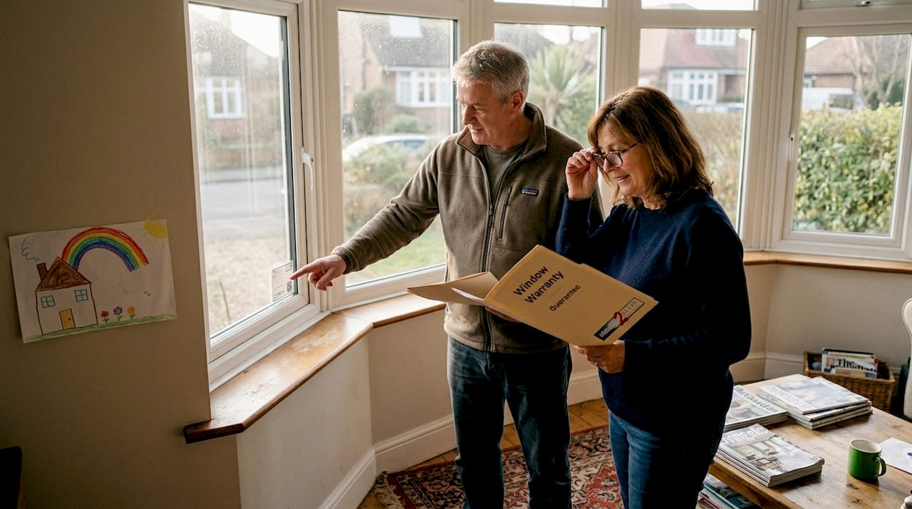 Couple reviewing double glazing paperwork