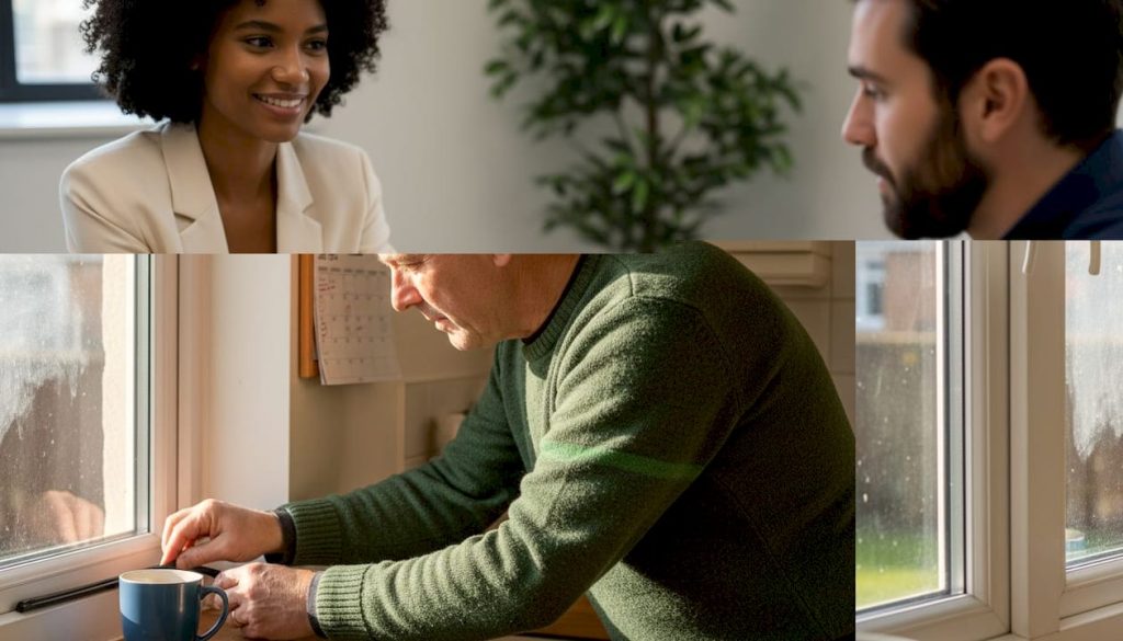 Homeowner visually inspects double-glazed window