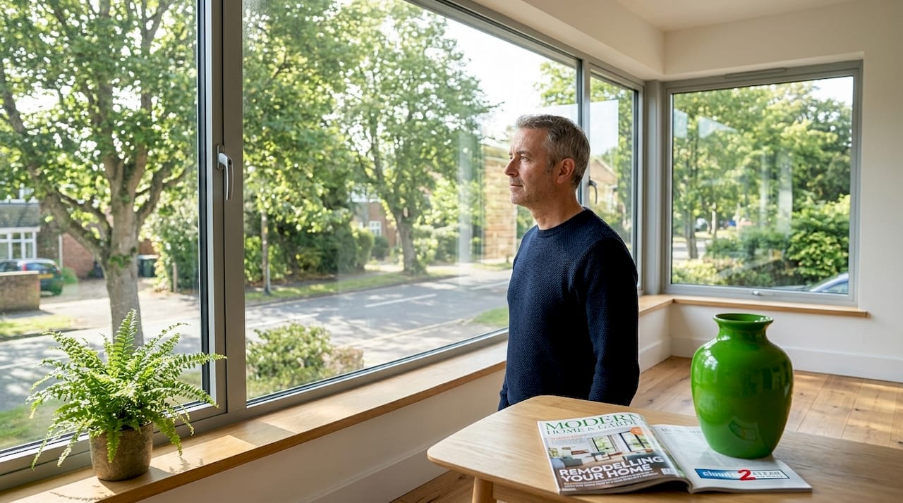 Modern aluminium windows in residential living room