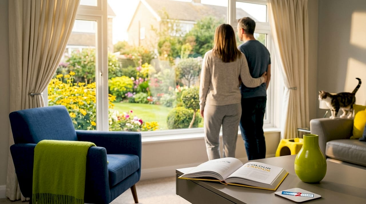 Homeowners look through large window in UK house