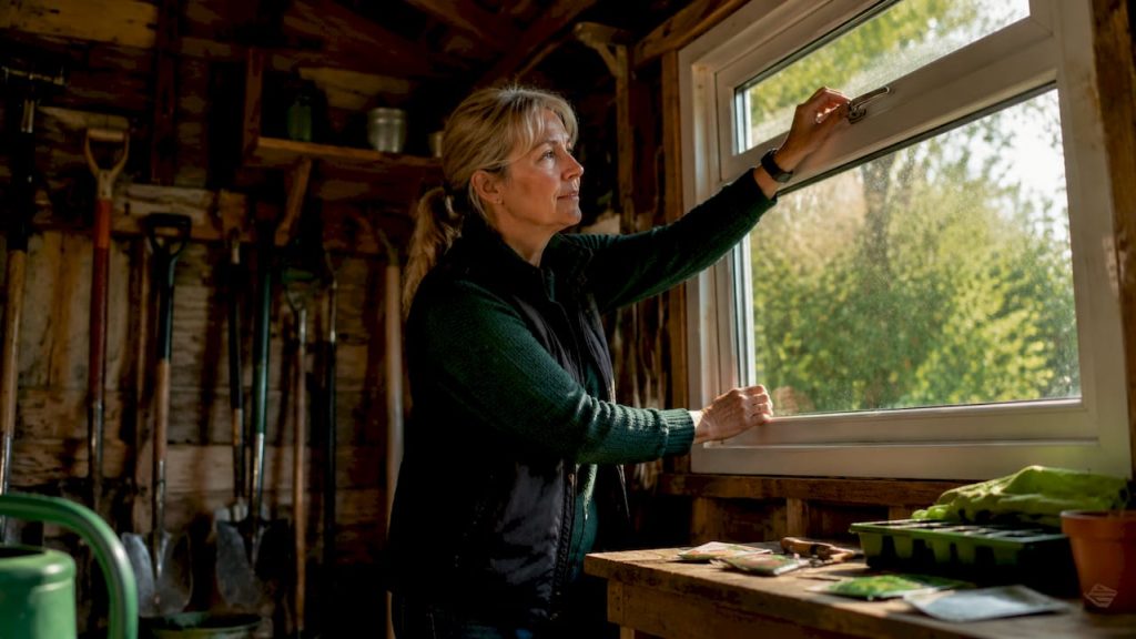 Woman adjusting trickle vent on living room window