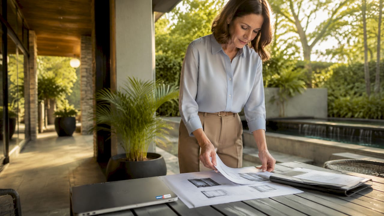 Architect reviewing passive house window samples