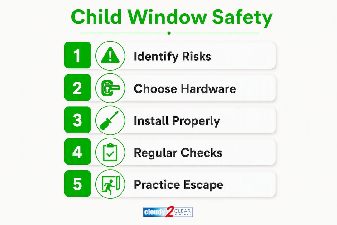 Infographic showing child window safety key steps