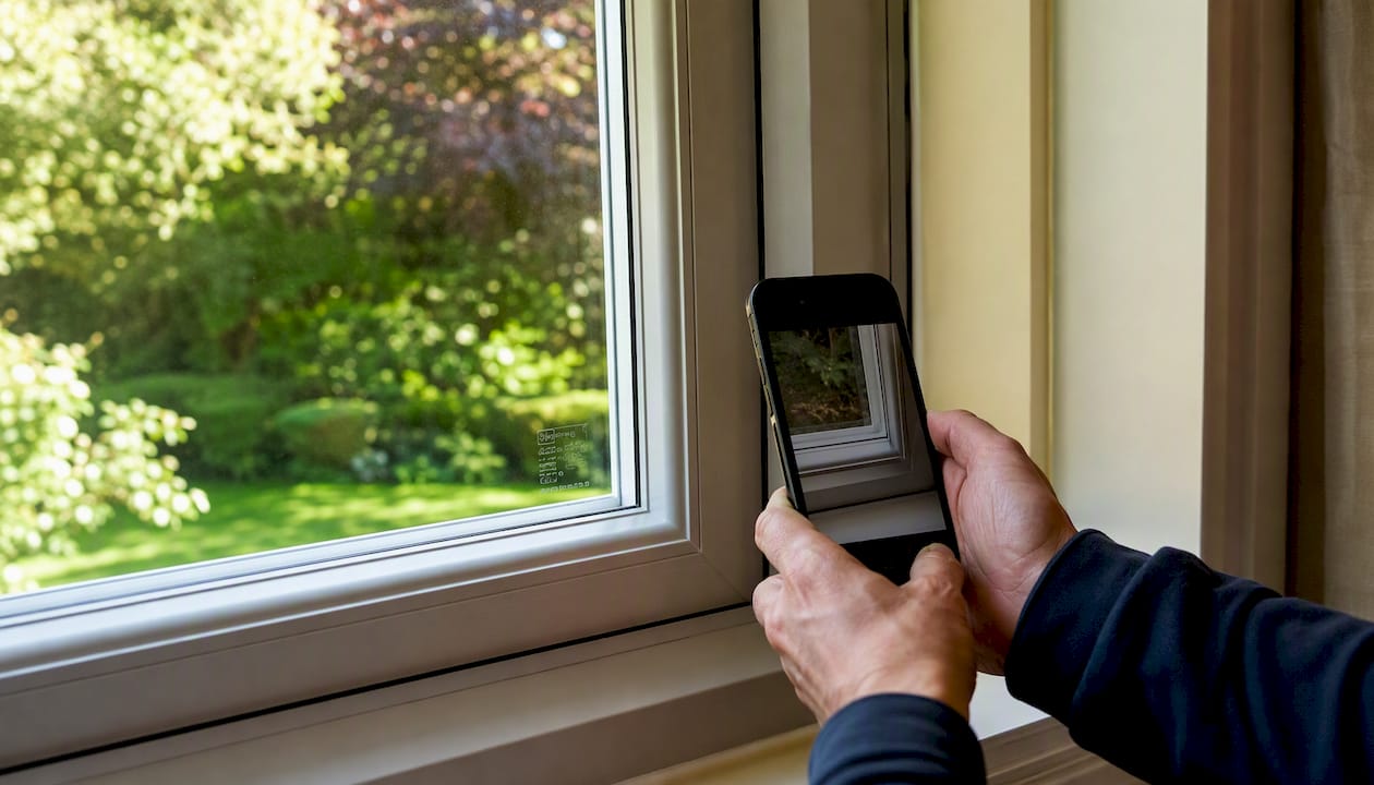 Smartphone capturing BFRC mark on window frame