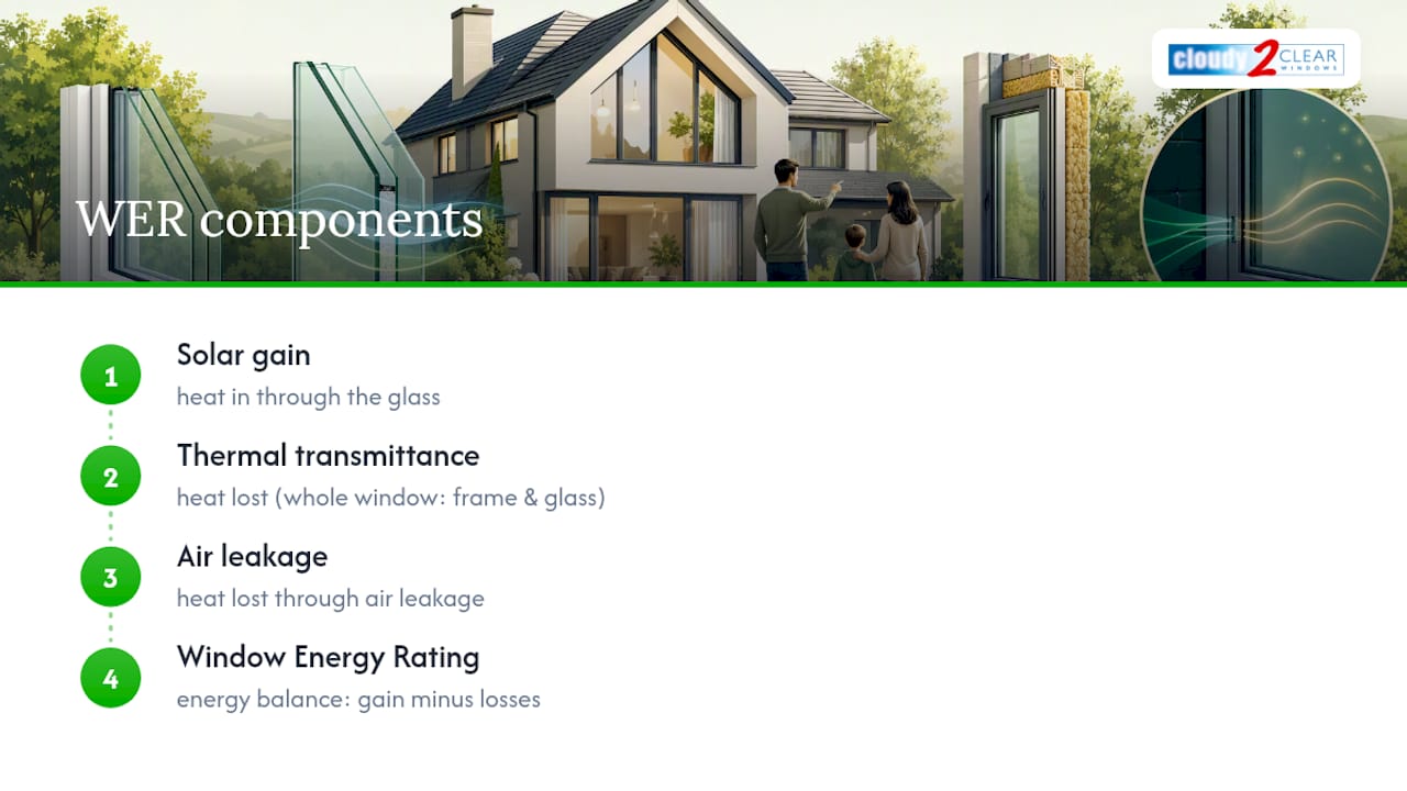 Diagram of factors in window energy rating calculation