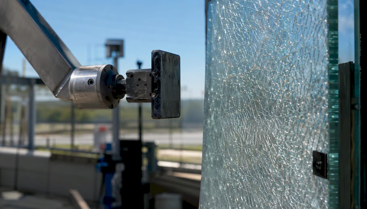 Safety glass pane impact test setup