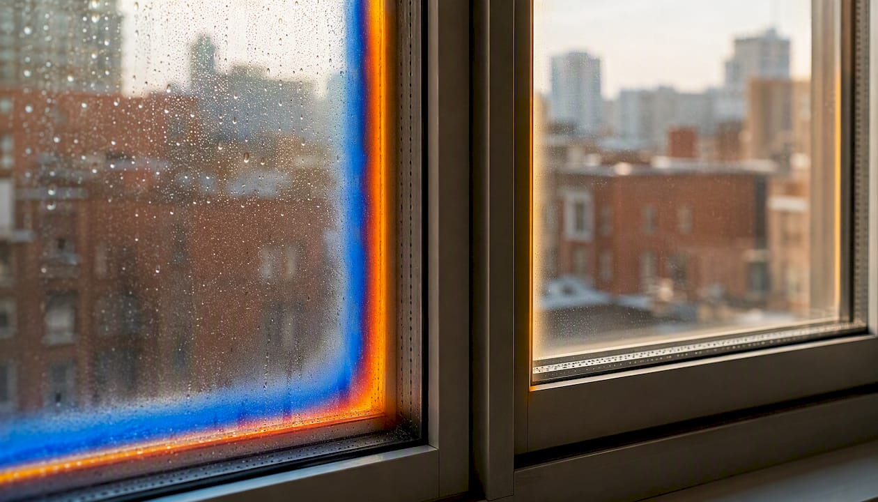 Close-up of window unit heat loss comparison