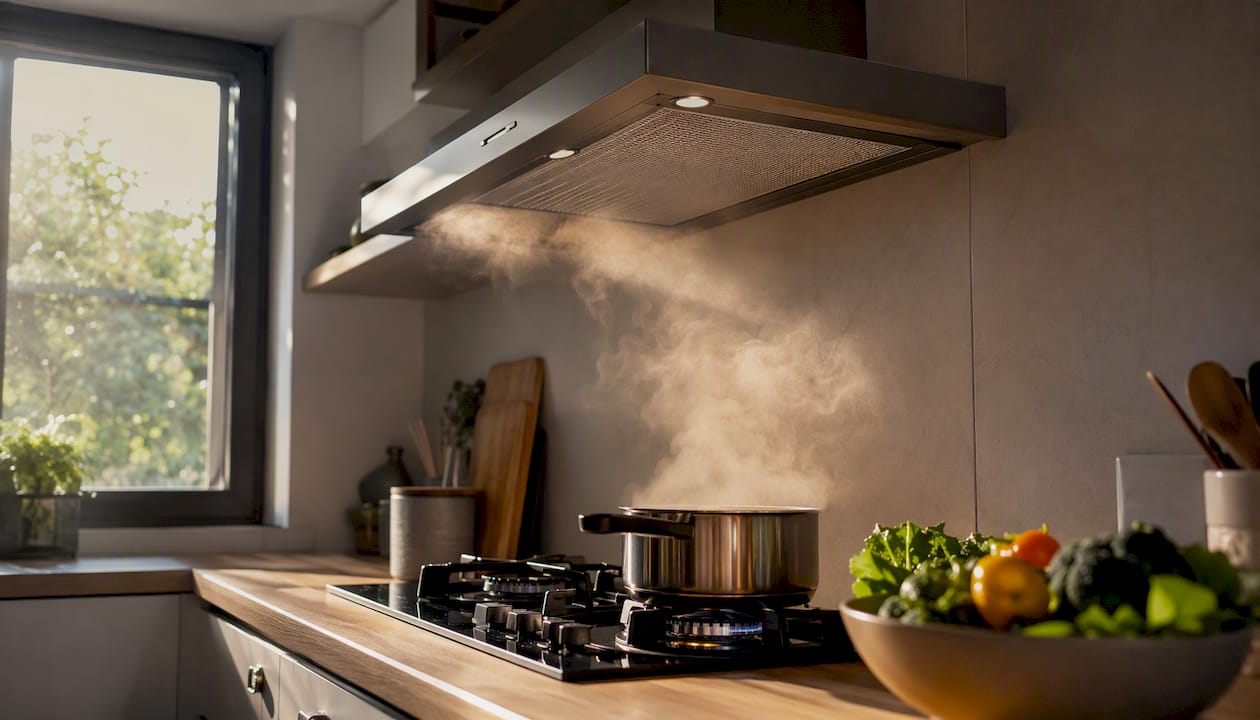 Kitchen extractor fan operating after cooking