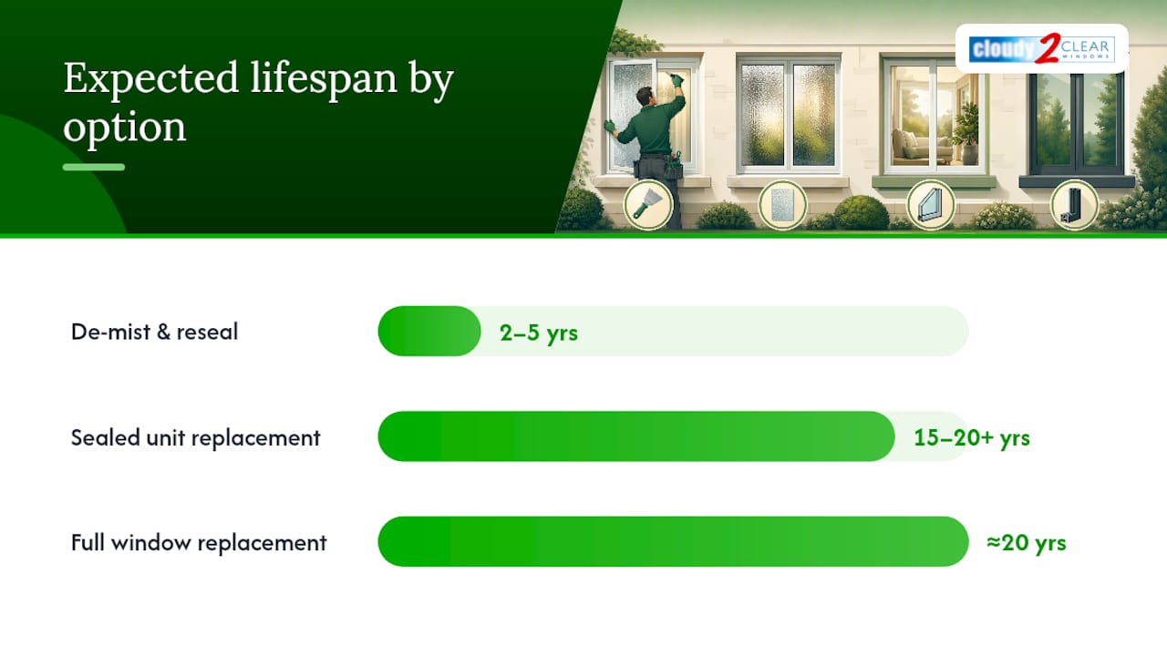 Cost and lifespan comparison of window repair options