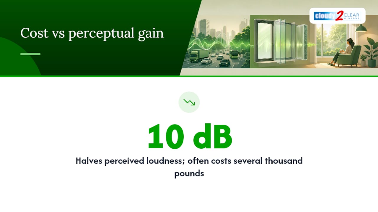 Graph of glazing cost versus noise reduction