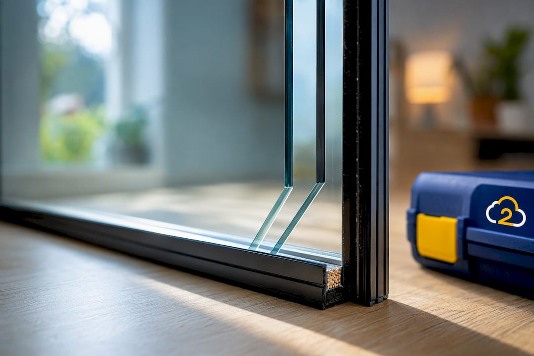 Close-up of argon-filled glazing cavity