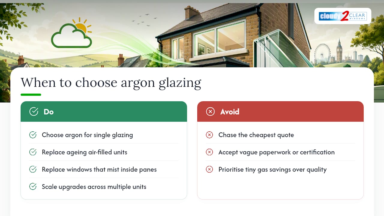When is argon-filled double glazing the pragmatic choice? — overview diagram