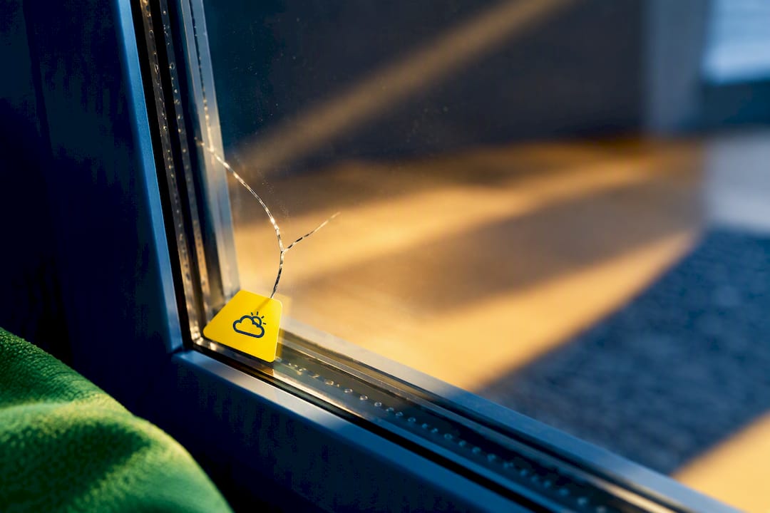 Thermal crack branching from glass edge