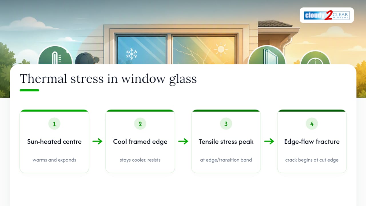 Diagram of thermal stress at glass edge