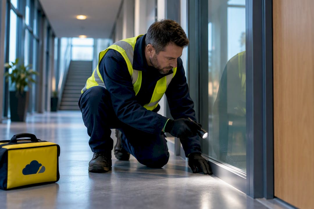 Inspecting critical glazing in a commercial corridor