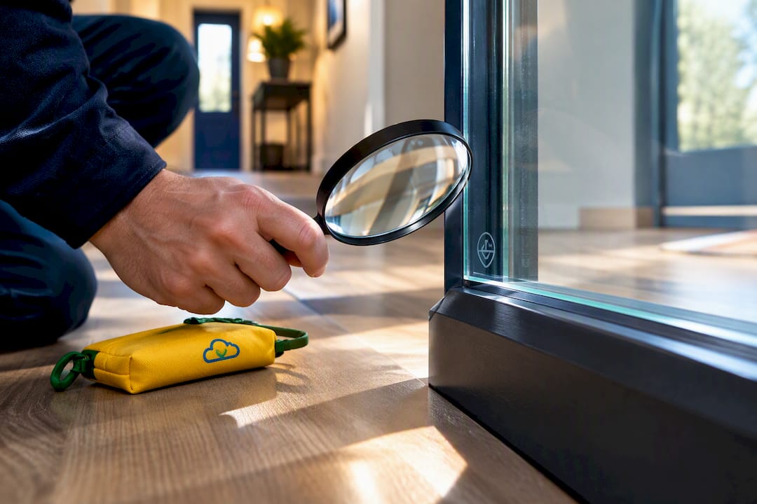 Close-up inspection of toughened glass corner