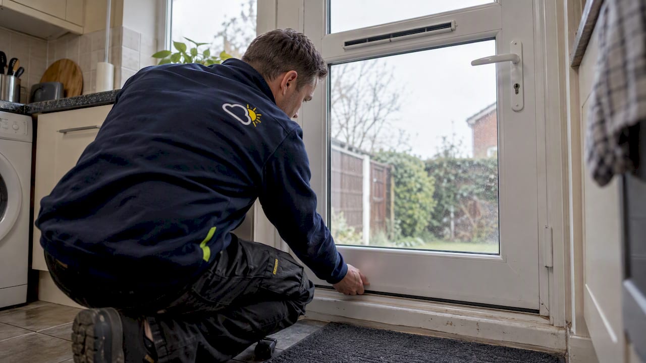 Technician checking uPVC door seal