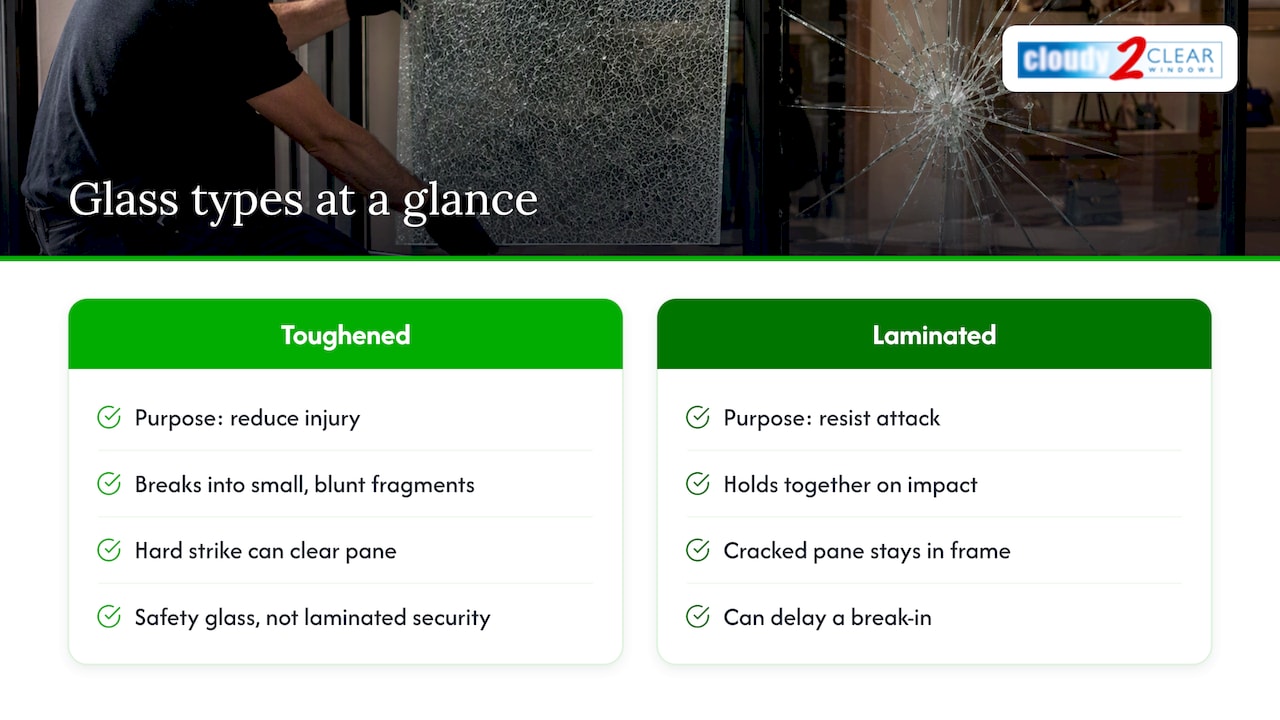 Toughened and laminated glass compared
