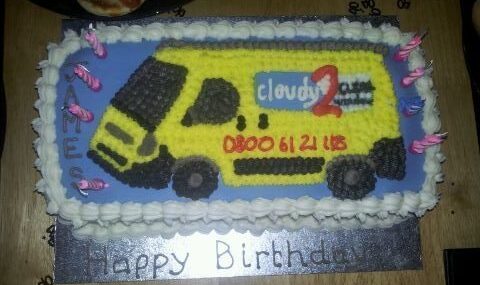 cloudy2clear happy birthday cake with van
